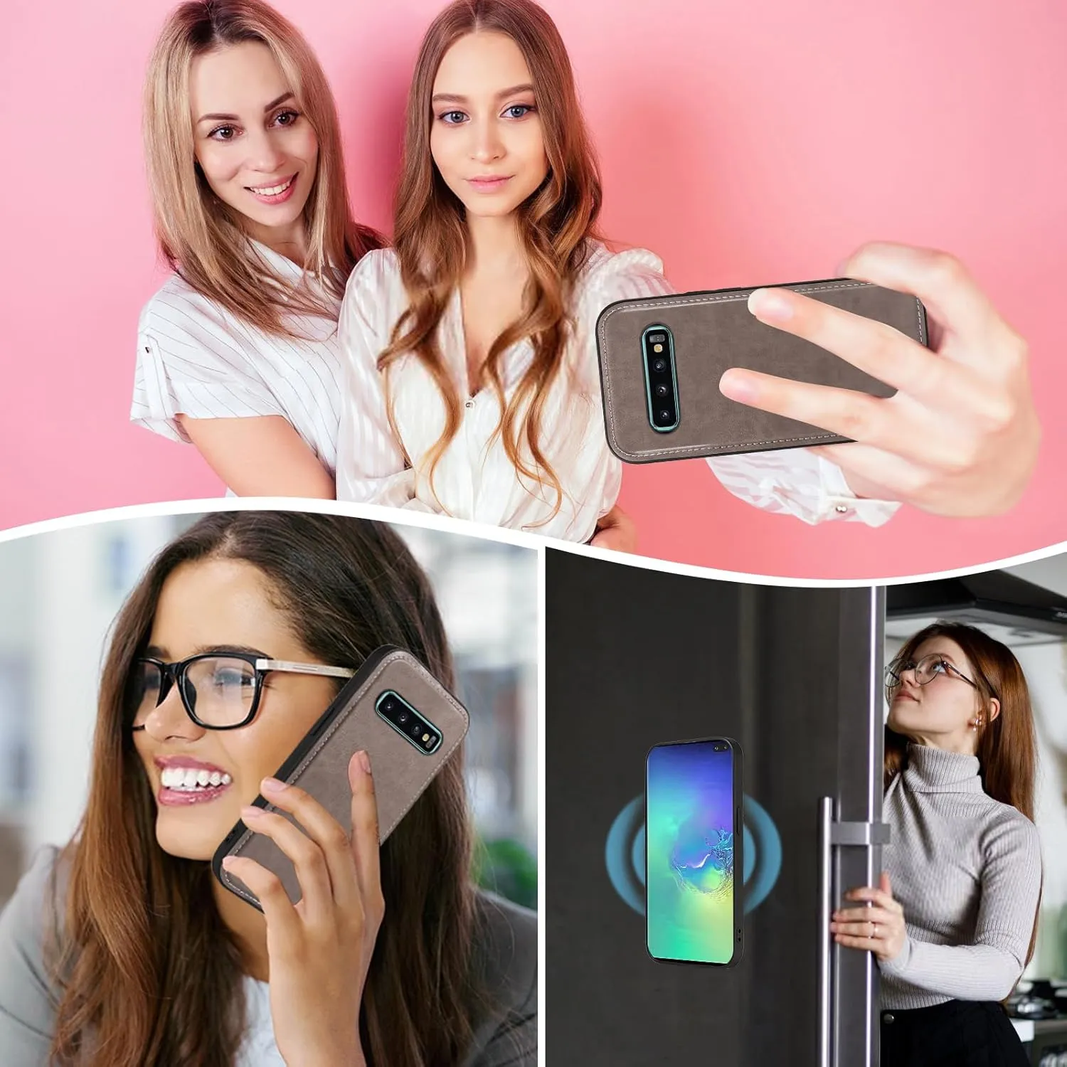 Asuwish Phone Case for Samsung Galaxy S10 Plus Zipper Wallet Detachable Cell Cover with Tempered Glass Screen Protector Crossbody Strap Flower Card Holder S10  S10plus 10S Edge S 10 10plus Women Gray