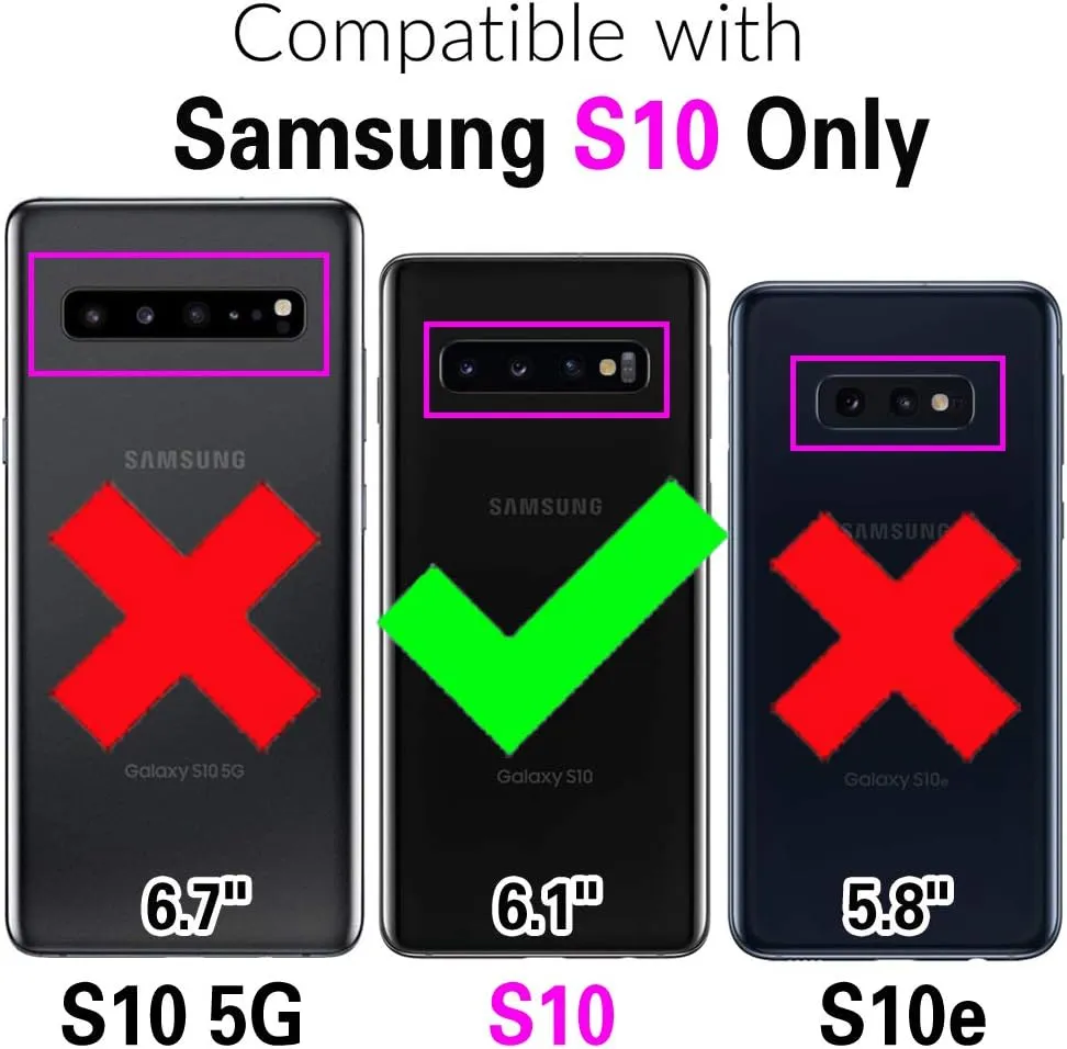Asuwish Phone Case for Samsung Galaxy S10 Zipper Wallet Detachable Cell Cover with Tempered Glass Screen Protector Crossbody Strap Glitter Flip Card Holder Slot S 10 Edge 10S GS10 X10 Women Men Black