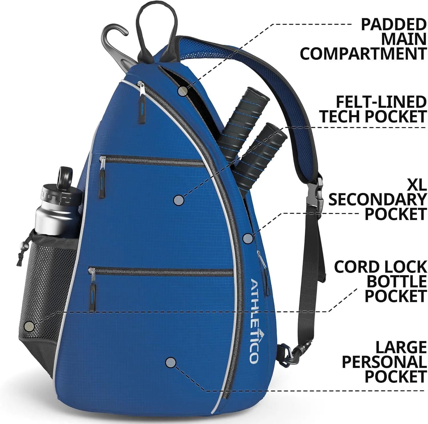Athletico Sling Bag - Crossbody Backpack for Pickleball, Tennis, Racketball, and Travel for Men and Women