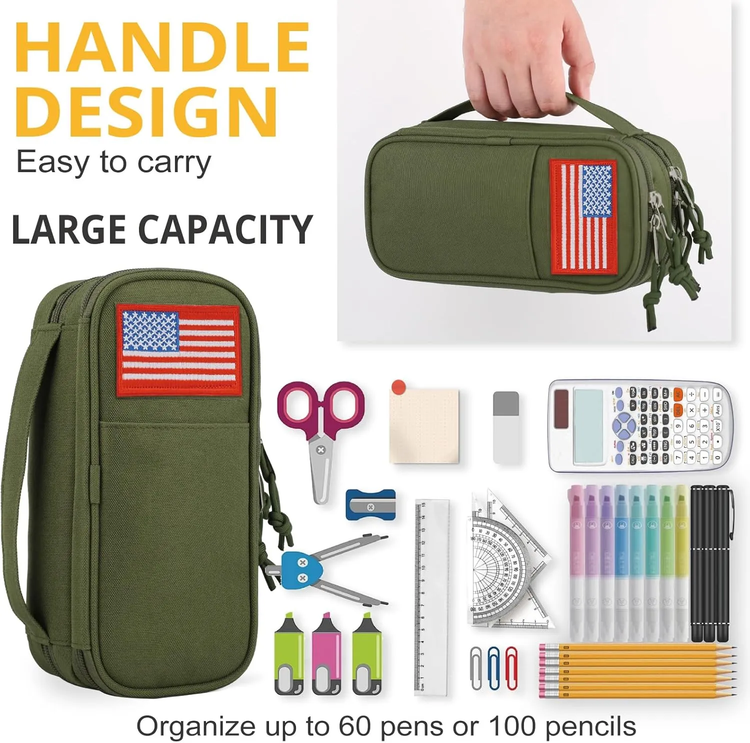 ATRIPACK Tactical Pencil Case for Boy, Large Capacity Pencil Pouch, Marker Organizer Case, Pen Box, Tool Bag Desk Organizer for School, College, Office - Kids, Men, Women, Adults, Teens (Green)