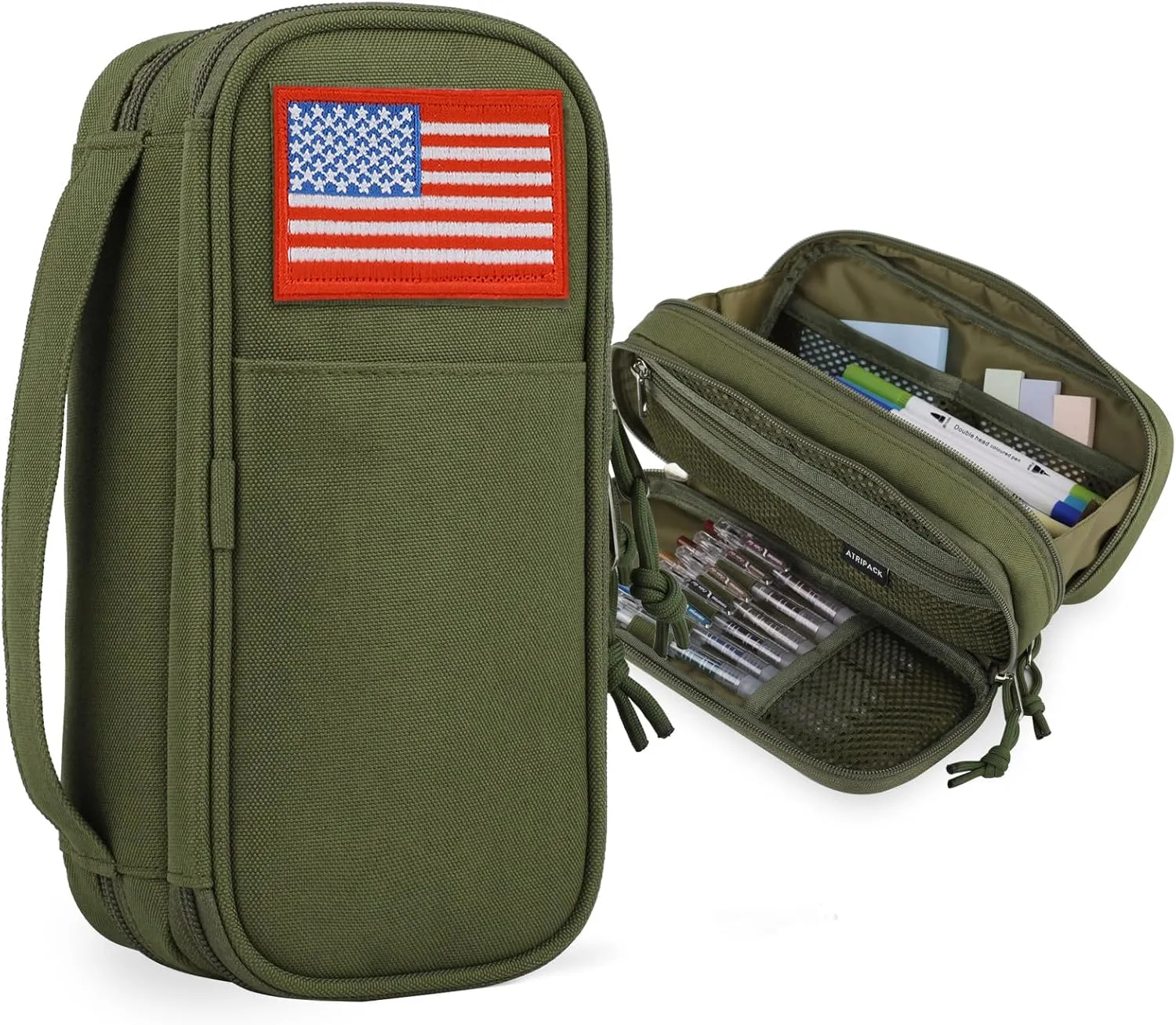 ATRIPACK Tactical Pencil Case for Boy, Large Capacity Pencil Pouch, Marker Organizer Case, Pen Box, Tool Bag Desk Organizer for School, College, Office - Kids, Men, Women, Adults, Teens (Green)