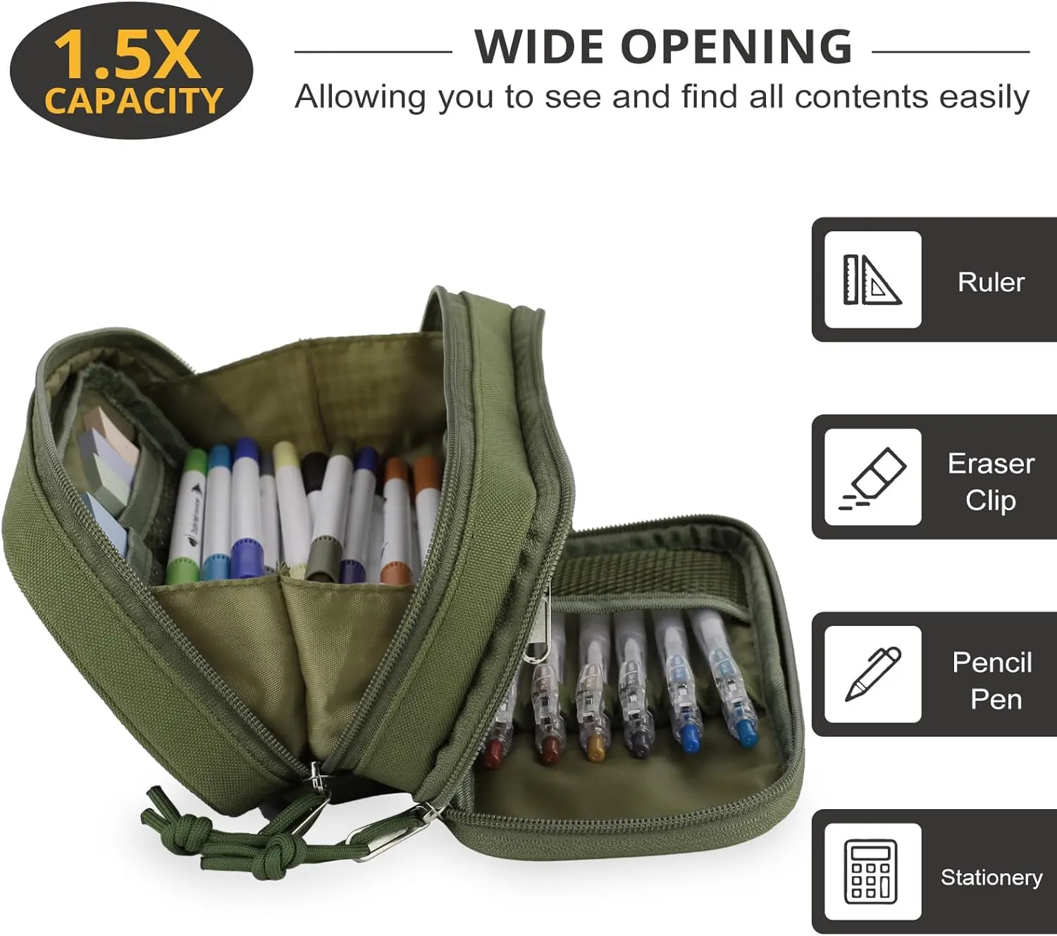 ATRIPACK Tactical Pencil Case for Boy, Large Capacity Pencil Pouch, Marker Organizer Case, Pen Box, Tool Bag Desk Organizer for School, College, Office - Kids, Men, Women, Adults, Teens (Green)