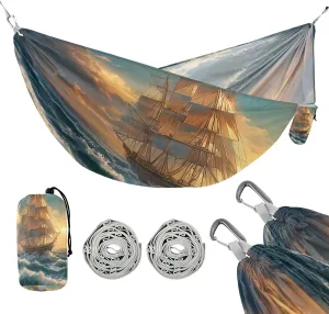 ATTX Sailing Ship Oil Painting Camping Hammock - Lightweight & Portable Hammocks, Heavy Duty 330lbs Capacity for Indoor, Hiking, Backpacking, Travel, Backyard, Beach#123