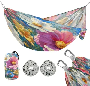 ATTX Spring Flowers Camping Hammock - Lightweight & Portable Hammocks, Heavy Duty 330lbs Capacity for Indoor, Hiking, Backpacking, Travel, Backyard, Beach#312