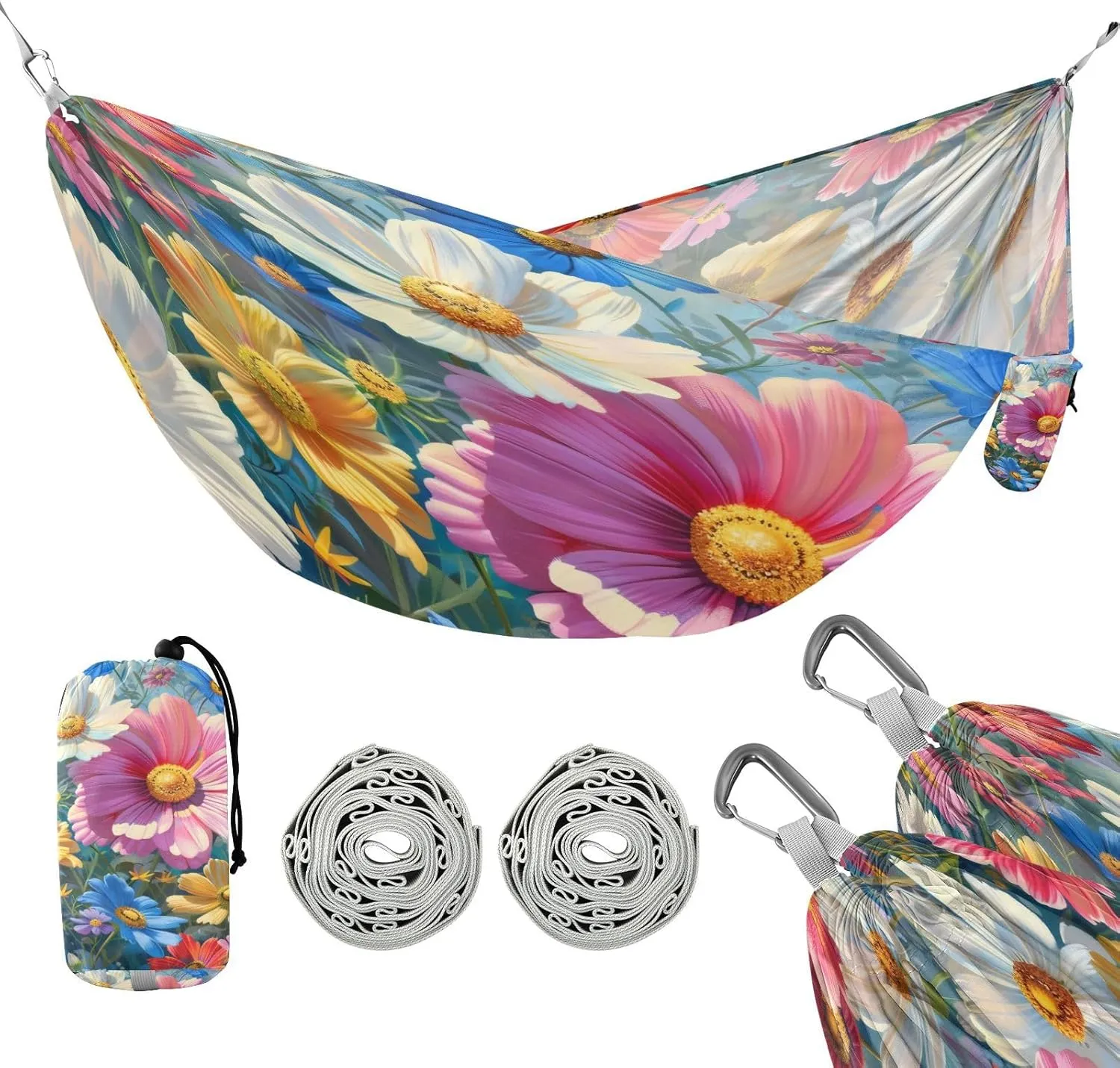 ATTX Spring Flowers Camping Hammock - Lightweight & Portable Hammocks, Heavy Duty 330lbs Capacity for Indoor, Hiking, Backpacking, Travel, Backyard, Beach#312