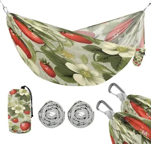 ATTX Strawberry Flower Pattern Camping Hammock - Lightweight & Portable Hammocks, Heavy Duty 330lbs Capacity for Indoor, Hiking, Backpacking, Travel, Backyard, Beach#307