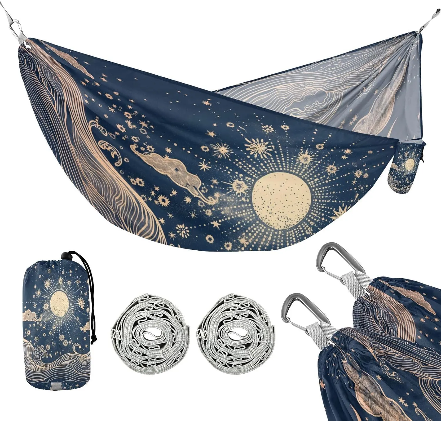 ATTX Sun and Moon Camping Hammock - Lightweight & Portable Hammocks, Heavy Duty 330lbs Capacity for Indoor, Hiking, Backpacking, Travel, Backyard, Beach#130