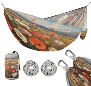 ATTX Vintage Wildflowers Oil Painting Camping Hammock - Lightweight & Portable Hammocks, Heavy Duty 330lbs Capacity for Indoor, Hiking, Backpacking, Travel, Backyard, Beach#228