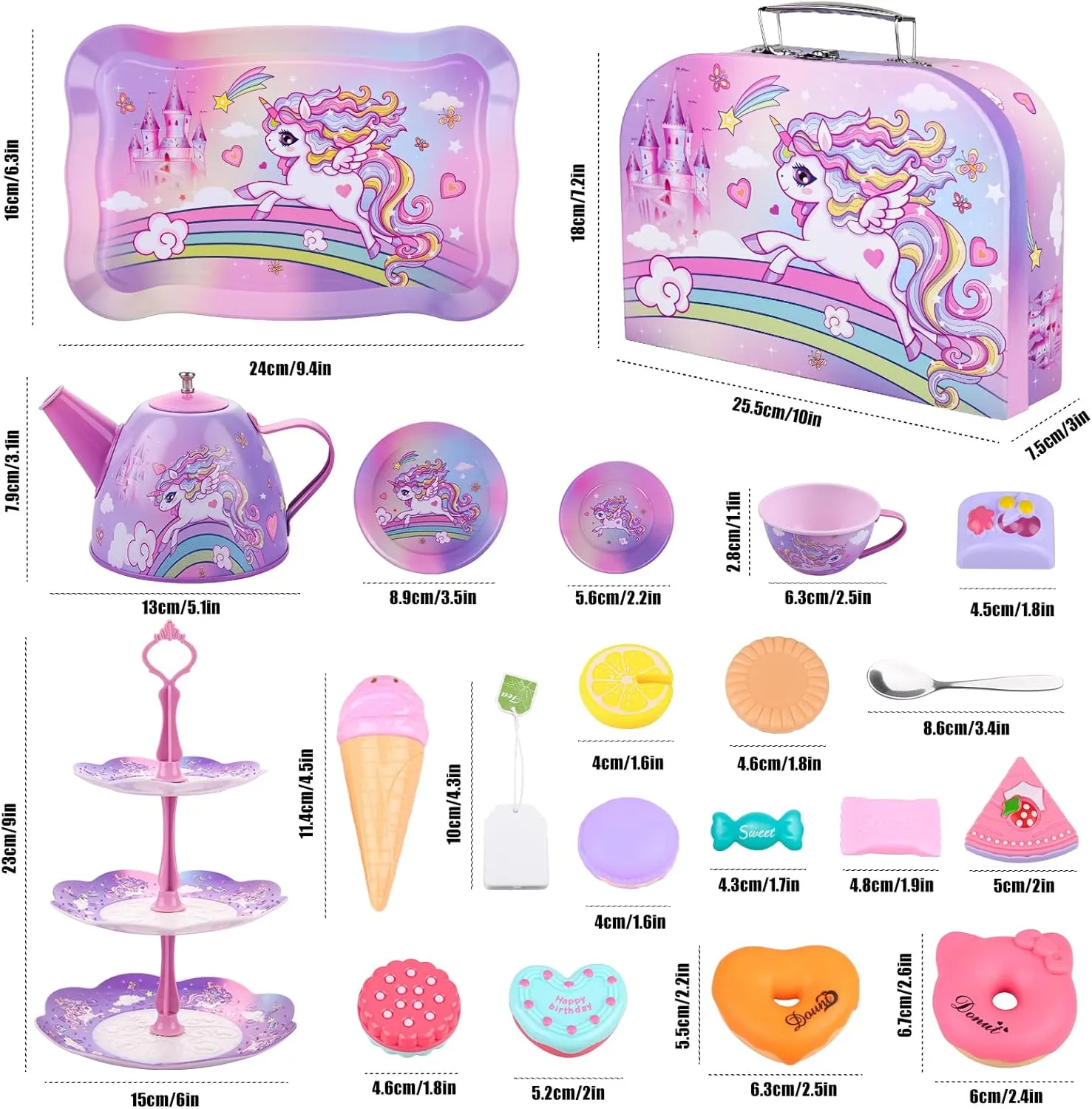 Auney Tea Set Toys for Girls 36pcs, Unicorn Tea Party Toy Pretend Play Toddler Toys, Girls Toys for Birthday Including Carrying Case (Pink Purple Unicorn)