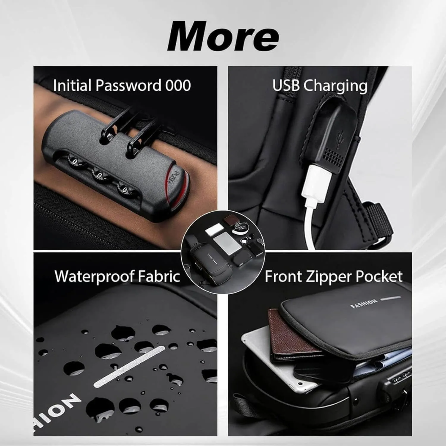 Auricz Sling Bag, New Carbon Fiber Streamline Anti-Theft Sling Bags, USB Charging Waterproof Shoulder Crossbody Backpack (black)