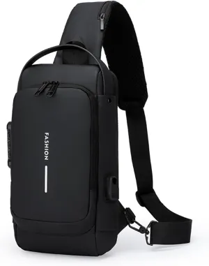 Auricz Sling Bag, New Carbon Fiber Streamline Anti-Theft Sling Bags, USB Charging Waterproof Shoulder Crossbody Backpack (black)