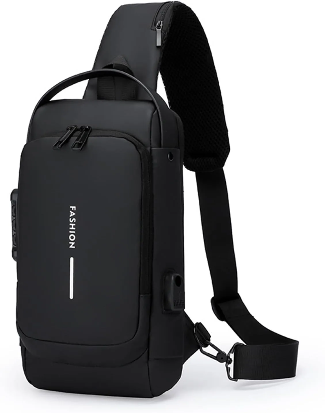 Auricz Sling Bag, New Carbon Fiber Streamline Anti-Theft Sling Bags, USB Charging Waterproof Shoulder Crossbody Backpack (black)