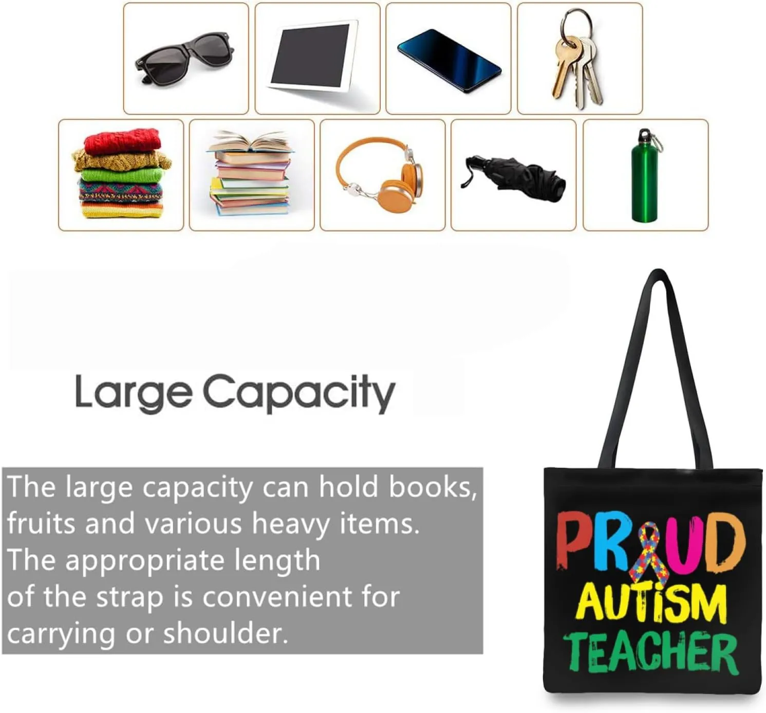 Autism Awareness Gifts For Autism Teacher,Autism Tote Bag Handbag Reusable Shopping Grocery Bags Teacher Gifts