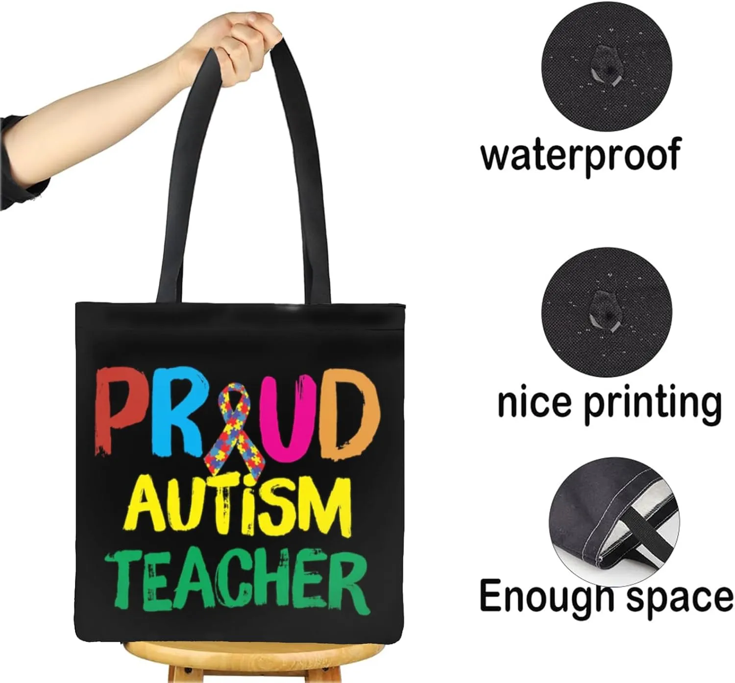 Autism Awareness Gifts For Autism Teacher,Autism Tote Bag Handbag Reusable Shopping Grocery Bags Teacher Gifts