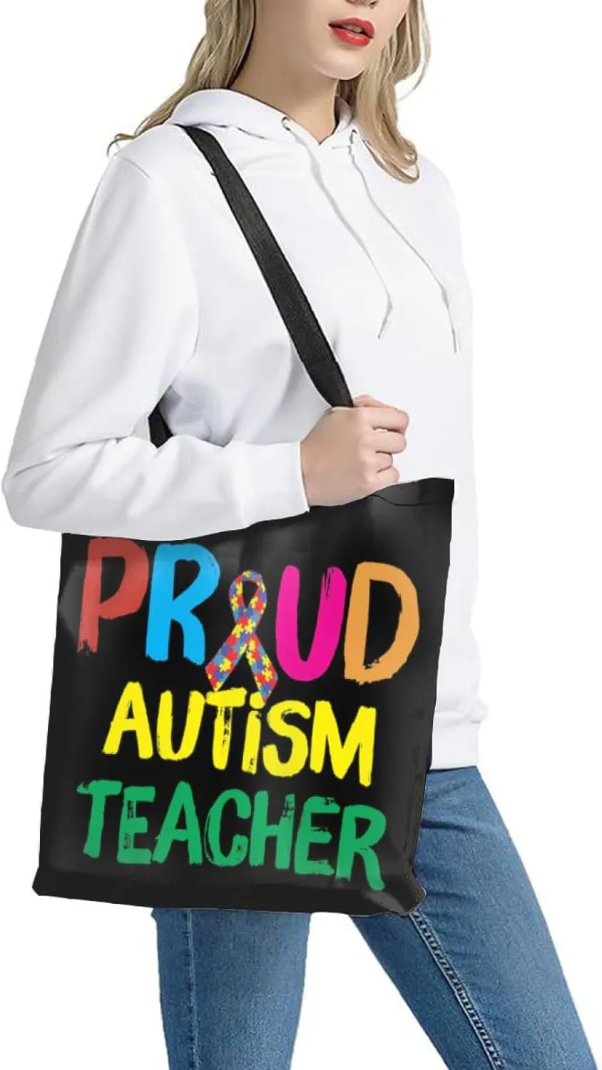 Autism Awareness Gifts For Autism Teacher,Autism Tote Bag Handbag Reusable Shopping Grocery Bags Teacher Gifts