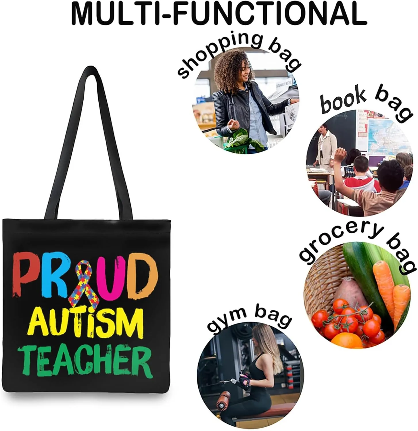 Autism Awareness Gifts For Autism Teacher,Autism Tote Bag Handbag Reusable Shopping Grocery Bags Teacher Gifts