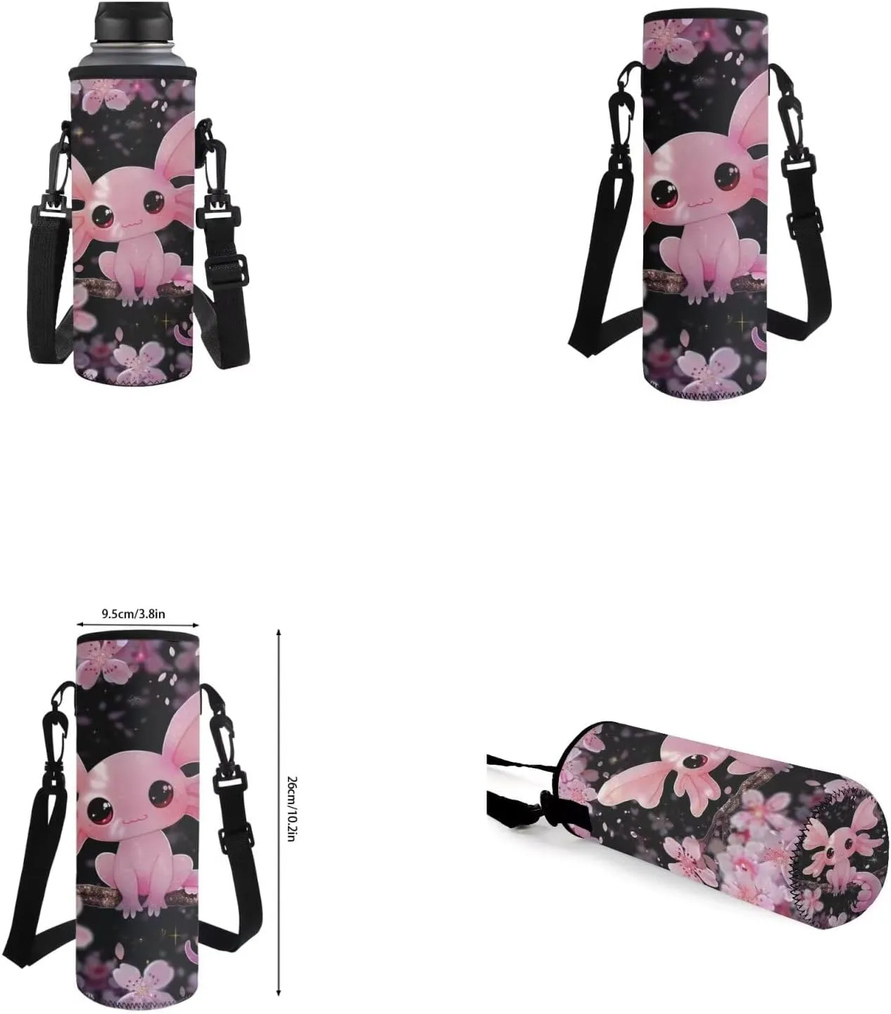 Axolotl Backpack for Girls Cherry Blossom School Bookbag with Lunch Bag Pencil Case Bottle Sleeve 4 Pcs Set Children Schoolbag Elementary Middle School Student Back Pack