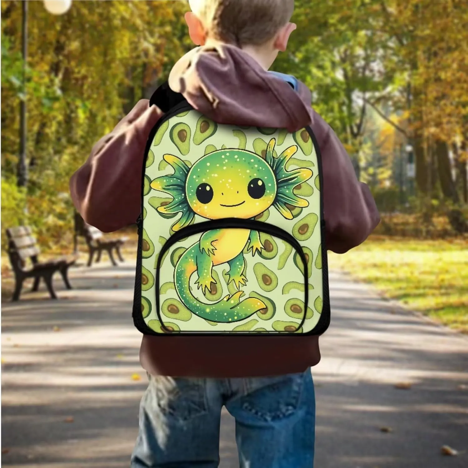 Axolotl Backpack for Girls Preschool Lightweight Bookbag with Lunch Box and Pencil Case 3PCS School Back Pack Set for Little Boys Picnic Travel or Hiking Casual Daypack