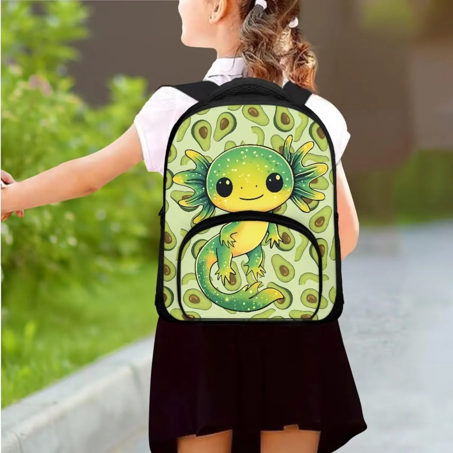 Axolotl Backpack for Girls Preschool Lightweight Bookbag with Lunch Box and Pencil Case 3PCS School Back Pack Set for Little Boys Picnic Travel or Hiking Casual Daypack