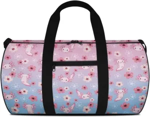Axolotl Cherry Blossom Duffel Bag 20-24-28 Inches Foldable Gym Bag for Women Duffle Bags Lightweight with Inner Pocket for Travel Sports
