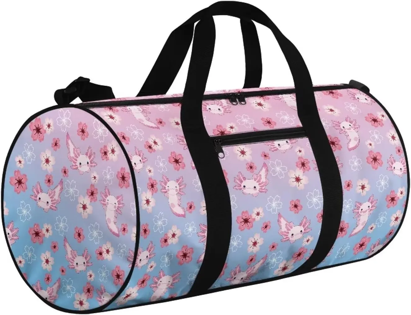 Axolotl Cherry Blossom Duffel Bag 20-24-28 Inches Foldable Gym Bag for Women Duffle Bags Lightweight with Inner Pocket for Travel Sports