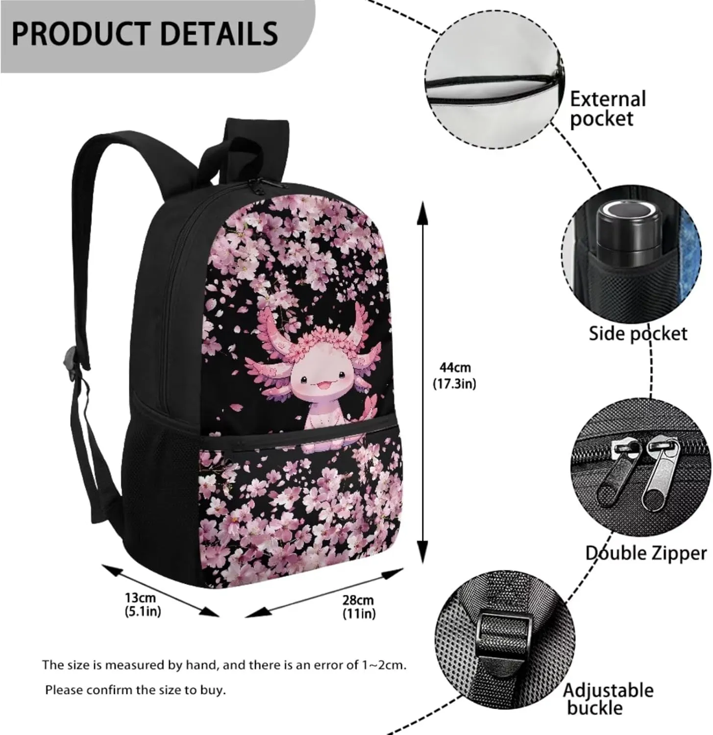 Axolotl School Bags for Boys 7-10 Big Capacity Bookbag for Girls Kids Travel Backpack with Lunch Bag Insulated and Zipper Pencil Case, 3 Piece Set