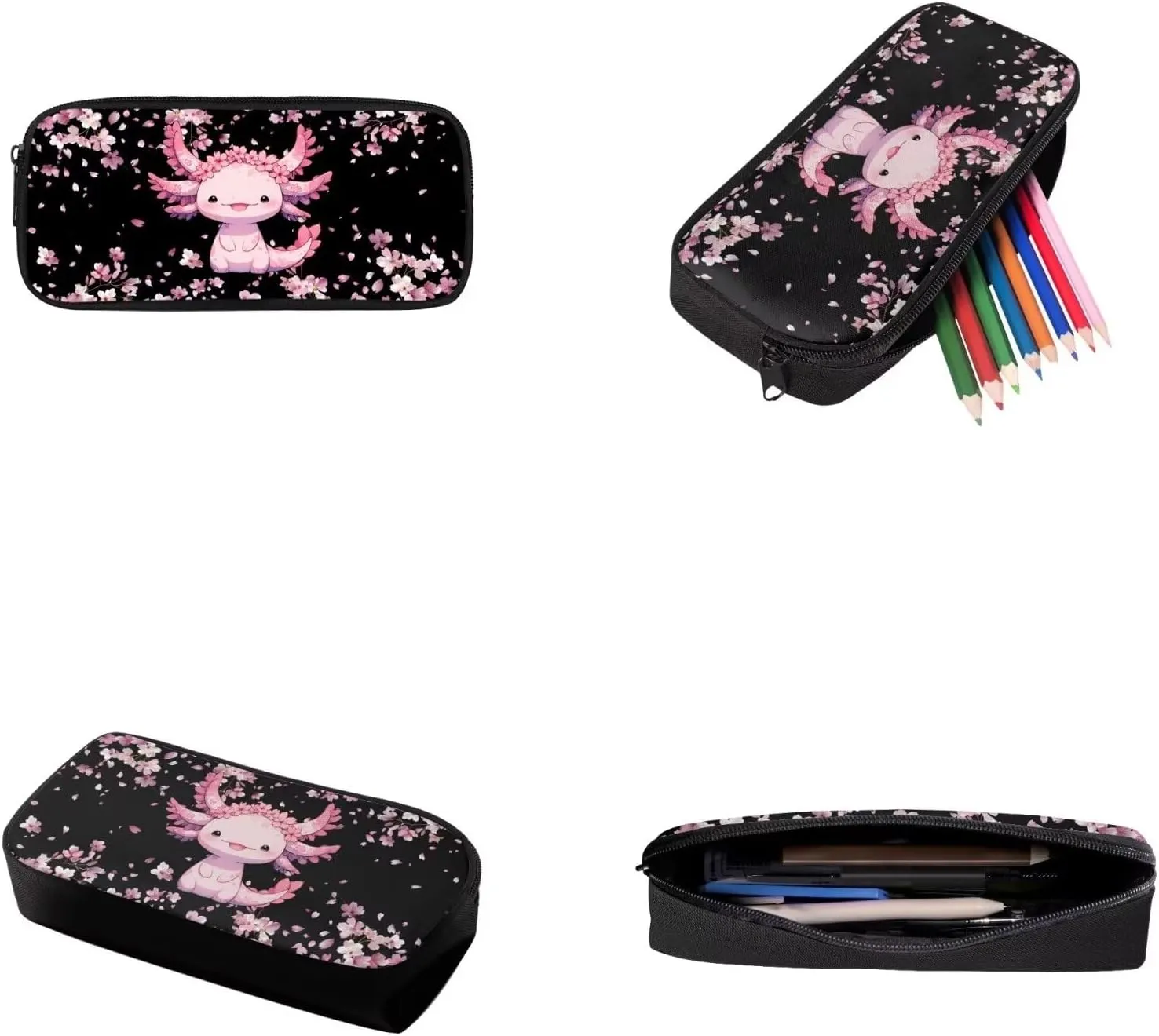 Axolotl School Bags for Boys 7-10 Big Capacity Bookbag for Girls Kids Travel Backpack with Lunch Bag Insulated and Zipper Pencil Case, 3 Piece Set