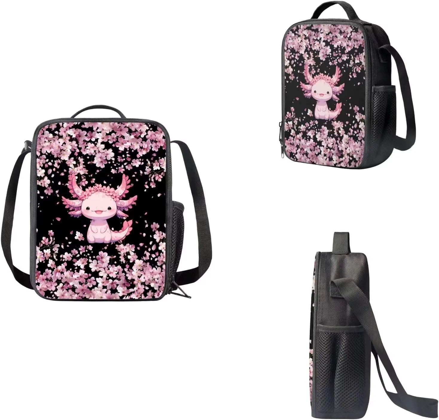 Axolotl School Bags for Boys 7-10 Big Capacity Bookbag for Girls Kids Travel Backpack with Lunch Bag Insulated and Zipper Pencil Case, 3 Piece Set