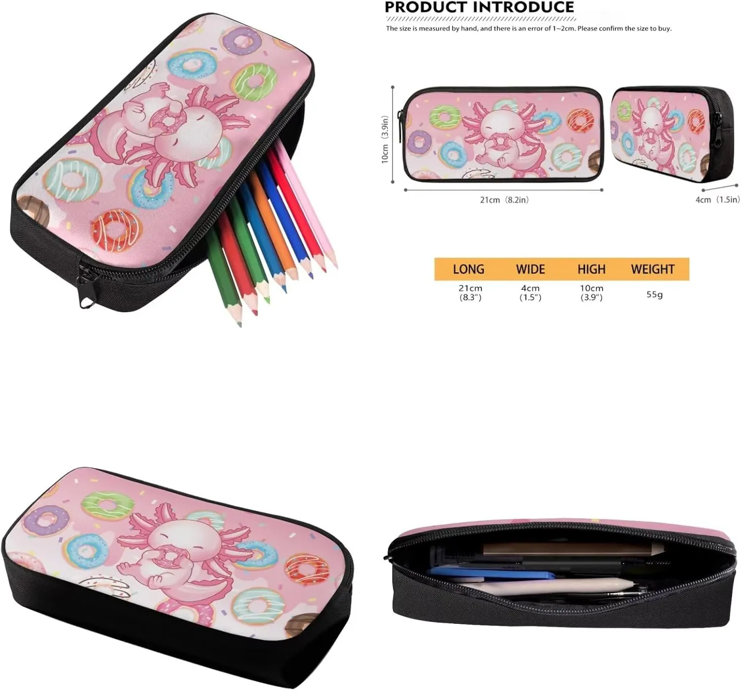 Axolotl School Bags for Boys Lightweight Backpack with Lunch Box and Cool Pencil Case Reusable Sturdy Bookbag with Side Cup Holder 12 Inch 3PCS Set