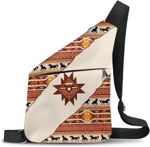 Aztec African Tribal Horse Men's Shoulder Bag Cool Personal Pocket Bag for Travel Slim Carry Crossbody Bag for Men Crossbody Bag with Smooth Zipper Anti Theft Belt Bag