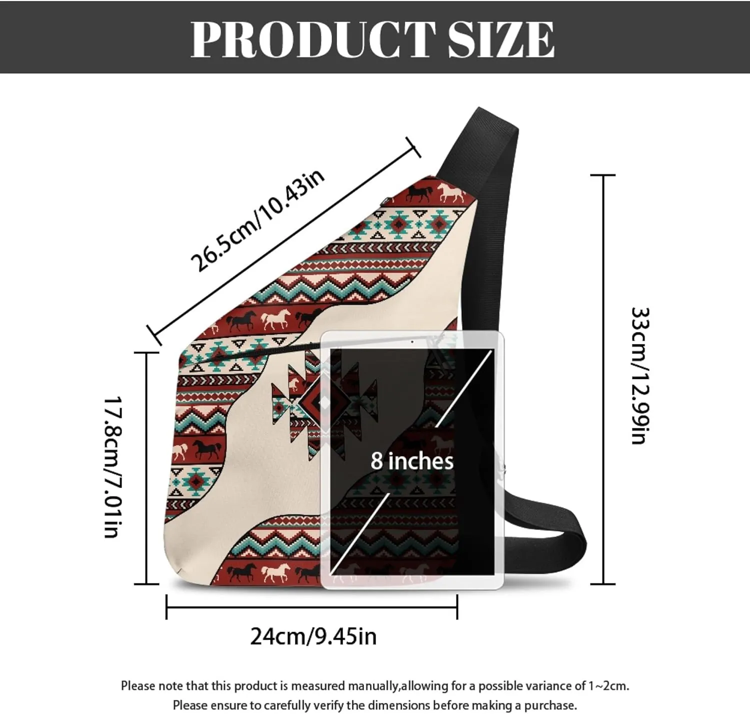 Aztec Western Horse Men's Shoulder Bag for Gentlemen Personal Pocket Bag for Travel Slim Carry Crossbody Bag with Smooth Zipper Cross Body Bag