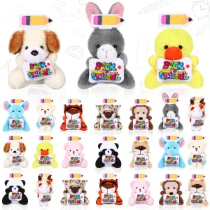 Back to School Mini Plush Animals First Day of School Stuffed Animal Keychains Bulk Small Plush Keychains with Pencil and Sign for Gift Party Favors Supplies Filler