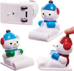 Baker Ross FX411 Snowman Sleigh Pull Back Racers - Pack of 4, Xmas Racing Toys for Kids, Toys for Kids Party Bags and Christmas Stockings