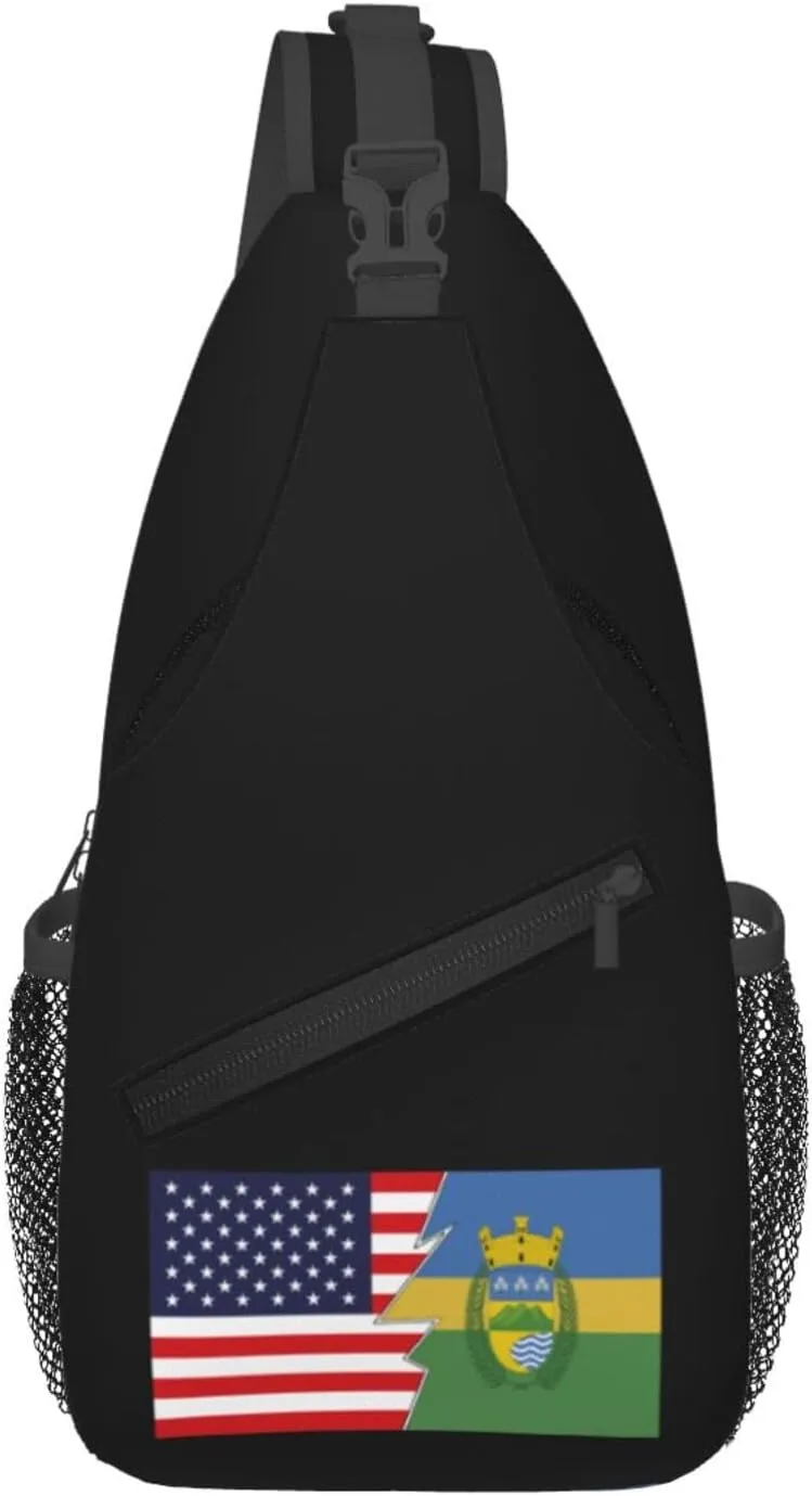 Bandera De Luquillo And America Crossbody Bags For Women Men Chest Backpack Gym Shoulder Bag Travel Outdoor Sports Casual Crossbody Bags