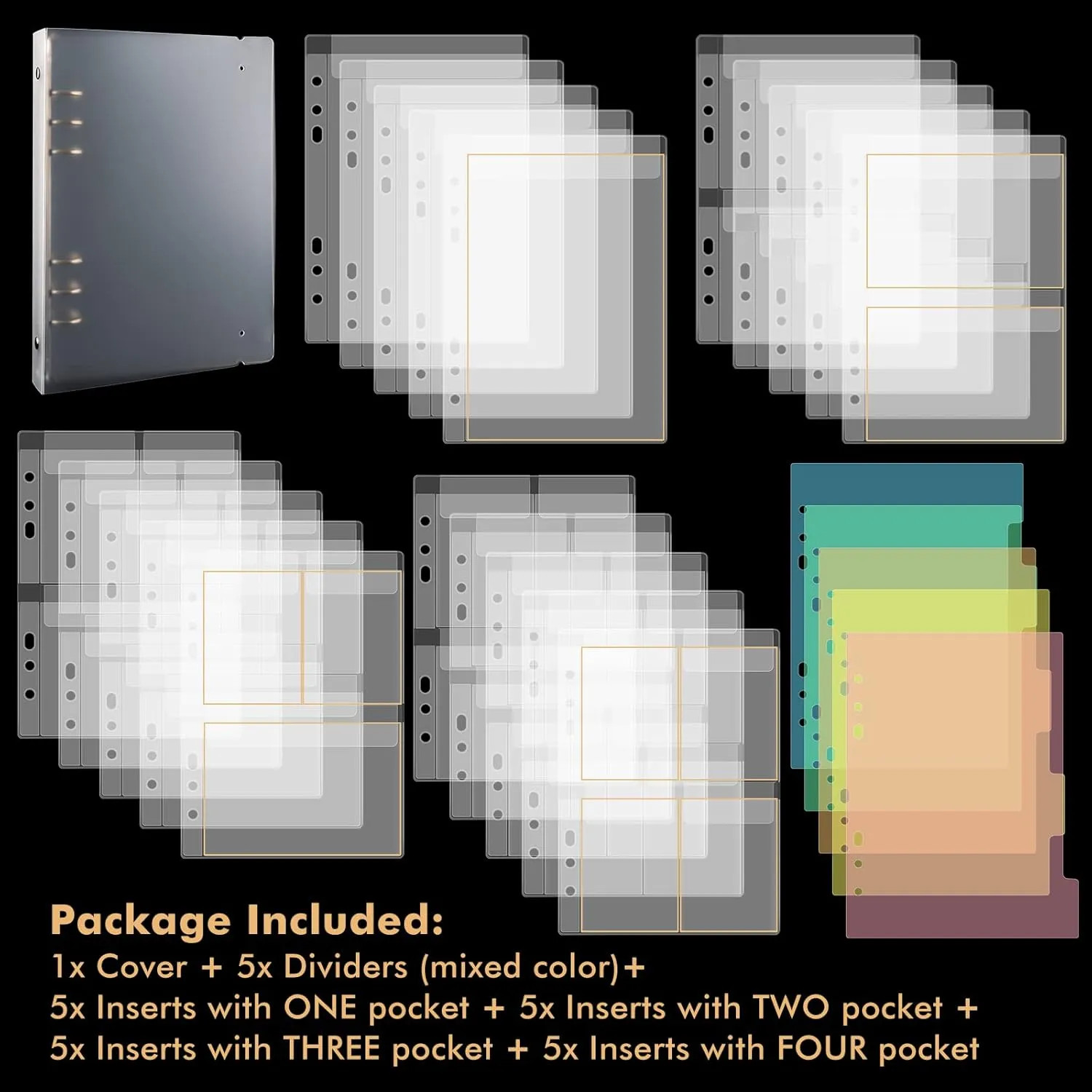 BAOFALI 40 Pages/2Set A5 6 Ring Clear Stamps Storage Embossing Folder Storage with Dividers Photo Storage Album Seal Bags Storage Keeper Cards for DIY Scrapbooking Arts Crafts Collecting Bags
