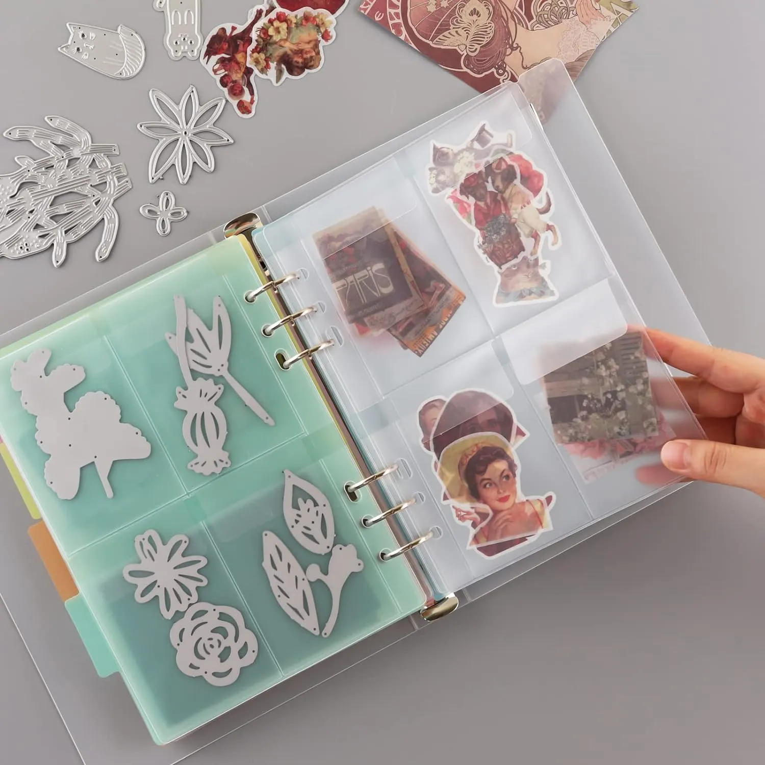 BAOFALI 40 Pages/2Set A5 6 Ring Clear Stamps Storage Embossing Folder Storage with Dividers Photo Storage Album Seal Bags Storage Keeper Cards for DIY Scrapbooking Arts Crafts Collecting Bags