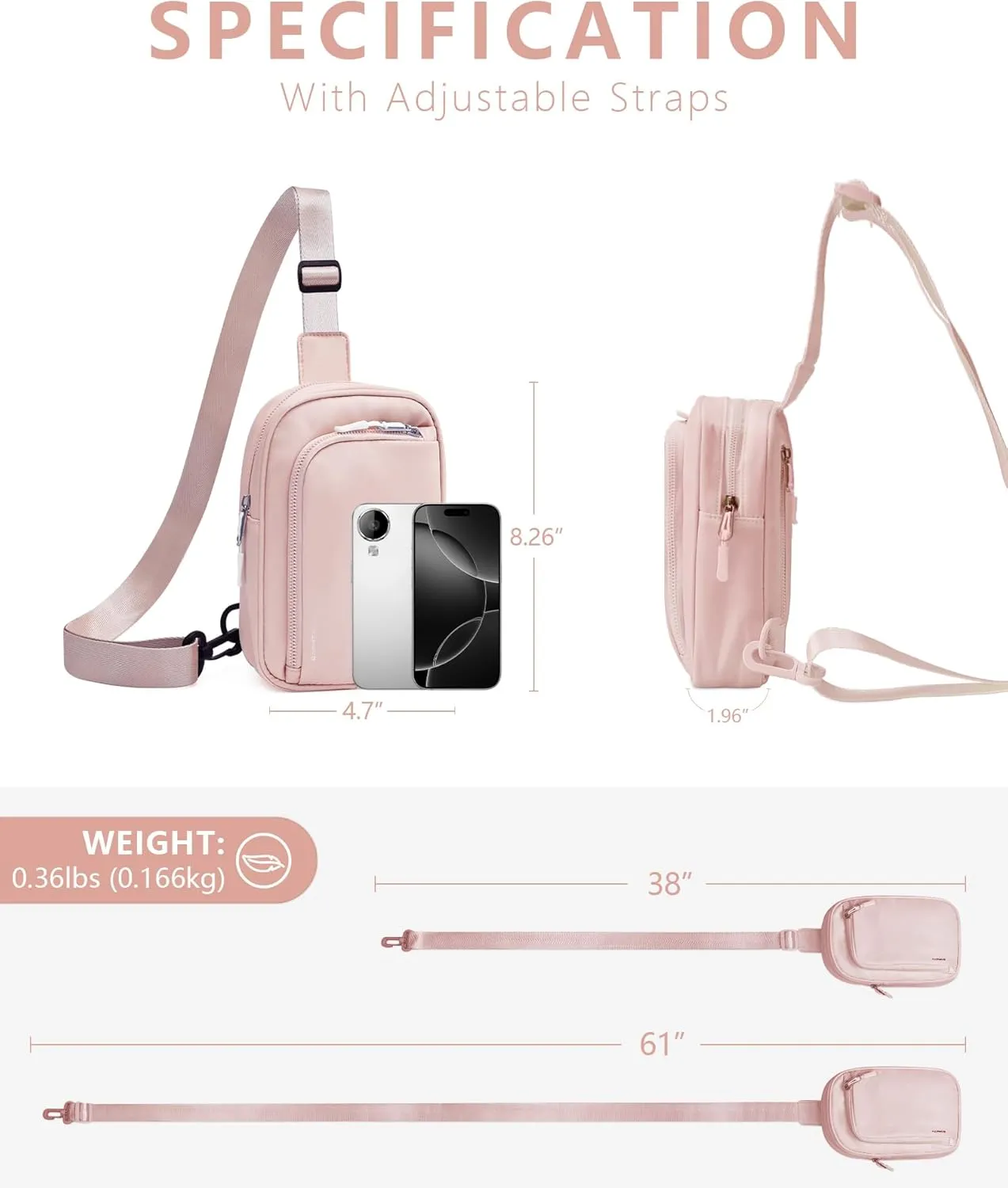 BAPHITY Small Sling Bag for Women and Men, Crossbody Bag Trendy, Fanny Packs Purses Chest Bag Small Backpack for Travel - New pink