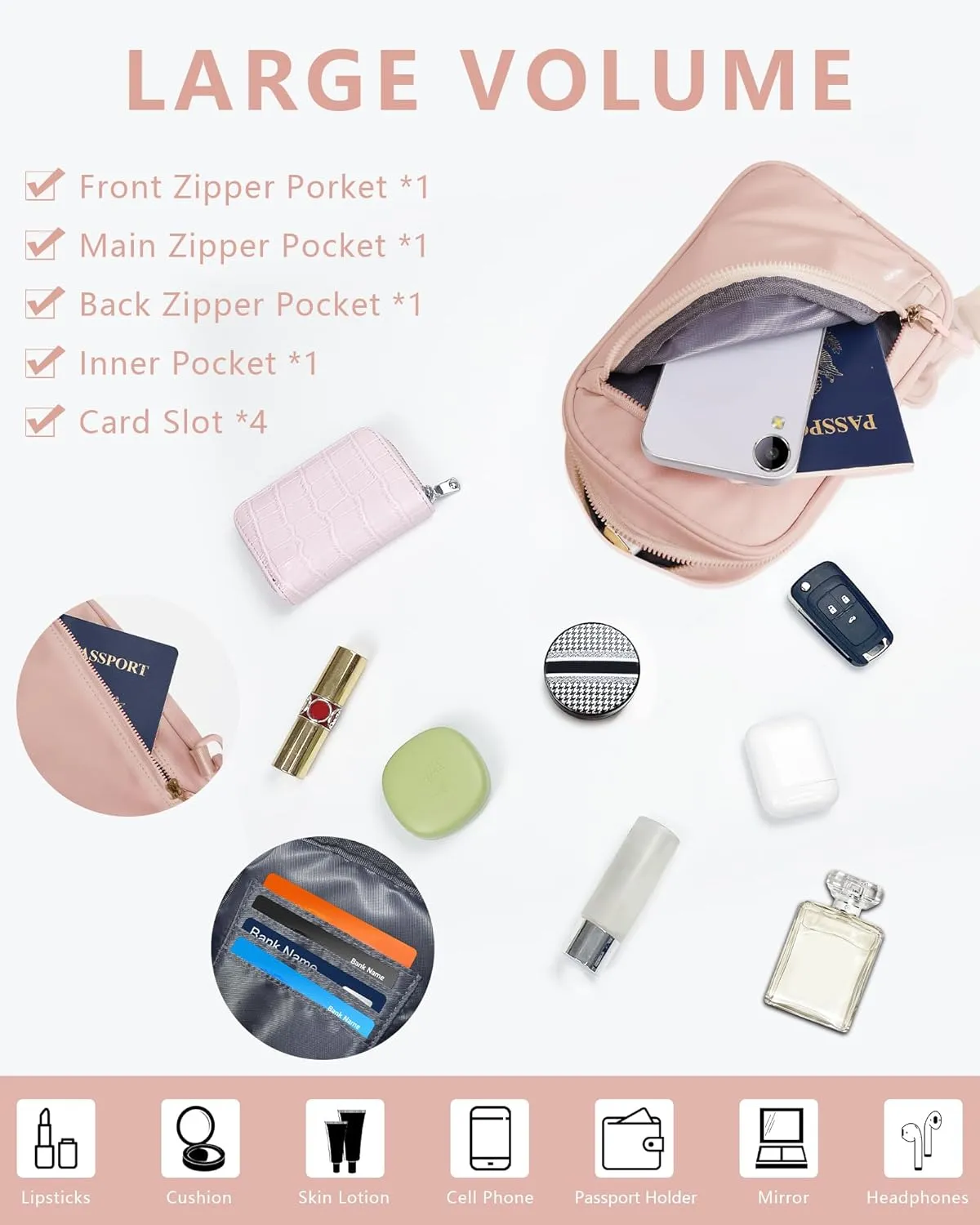 BAPHITY Small Sling Bag for Women and Men, Crossbody Bag Trendy, Fanny Packs Purses Chest Bag Small Backpack for Travel - New pink