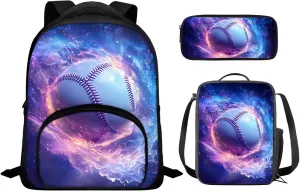 Baseball Backpack for Boys Preschool Lightweight Bookbag with Lunch Box and Pencil Case 3PCS School Back Pack Set for Little Boys Picnic Travel or Hiking