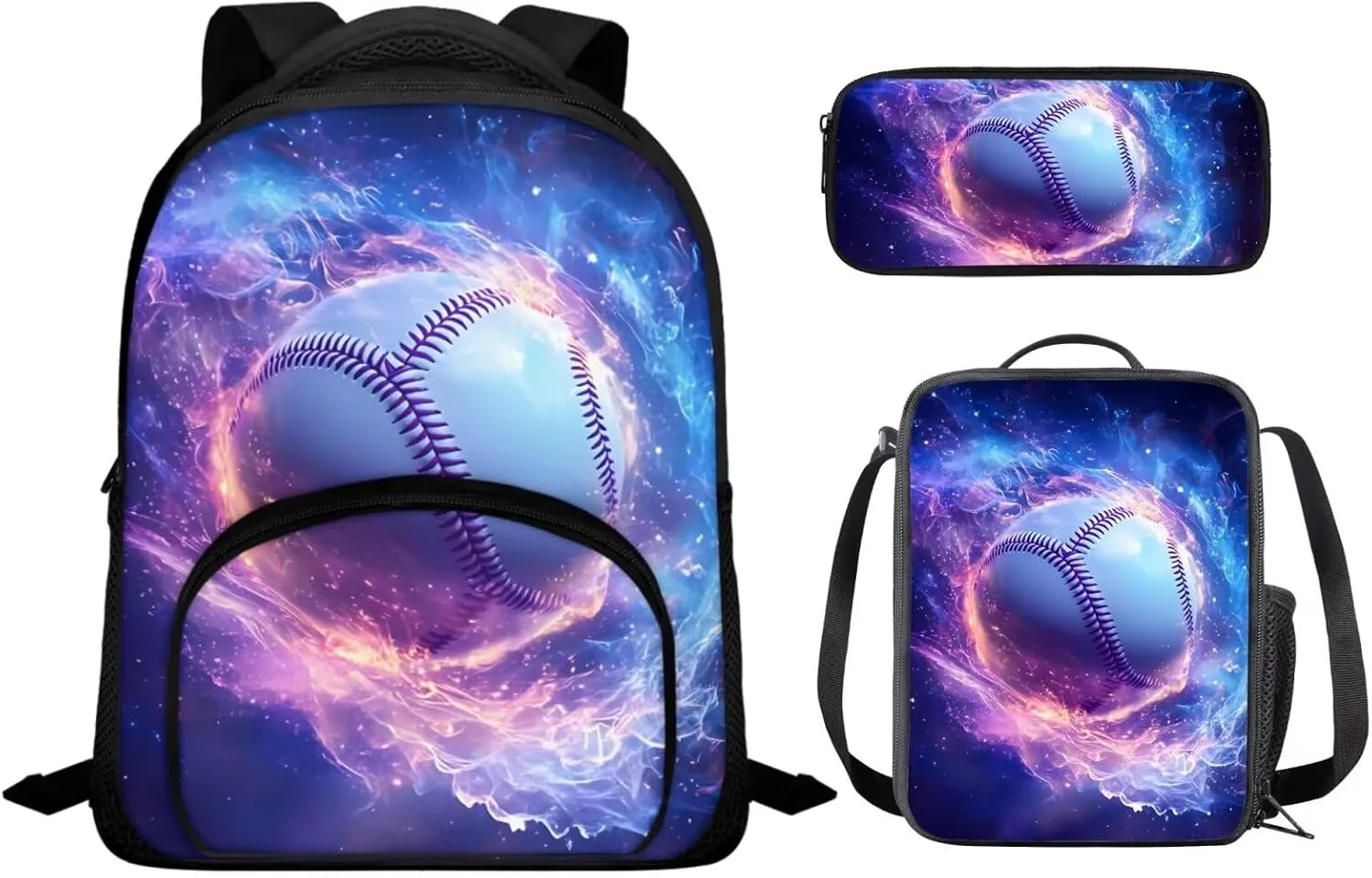 Baseball Backpack for Boys Preschool Lightweight Bookbag with Lunch Box and Pencil Case 3PCS School Back Pack Set for Little Boys Picnic Travel or Hiking