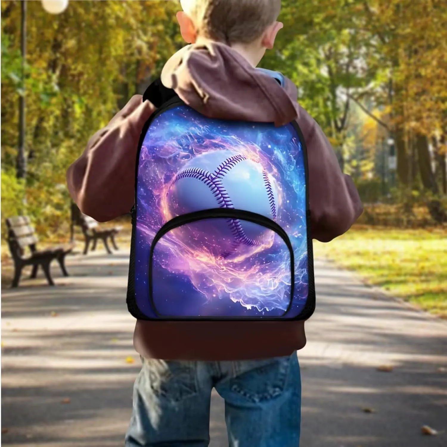 Baseball Backpack for Boys Preschool Lightweight Bookbag with Lunch Box and Pencil Case 3PCS School Back Pack Set for Little Boys Picnic Travel or Hiking