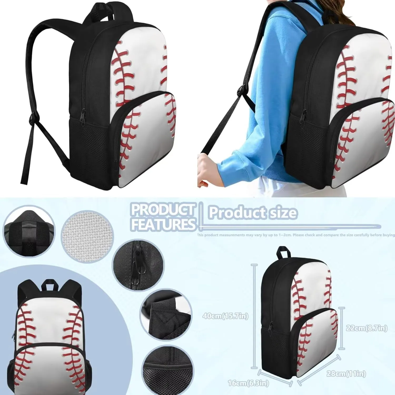 Baseball Preppy Backpack for School 5th Grade Boys School Bag Set with Lunchbox Pencil Case 9-10 Kids Large Bookbags Lightweight Camping Backpacks Daypack for Elementary School
