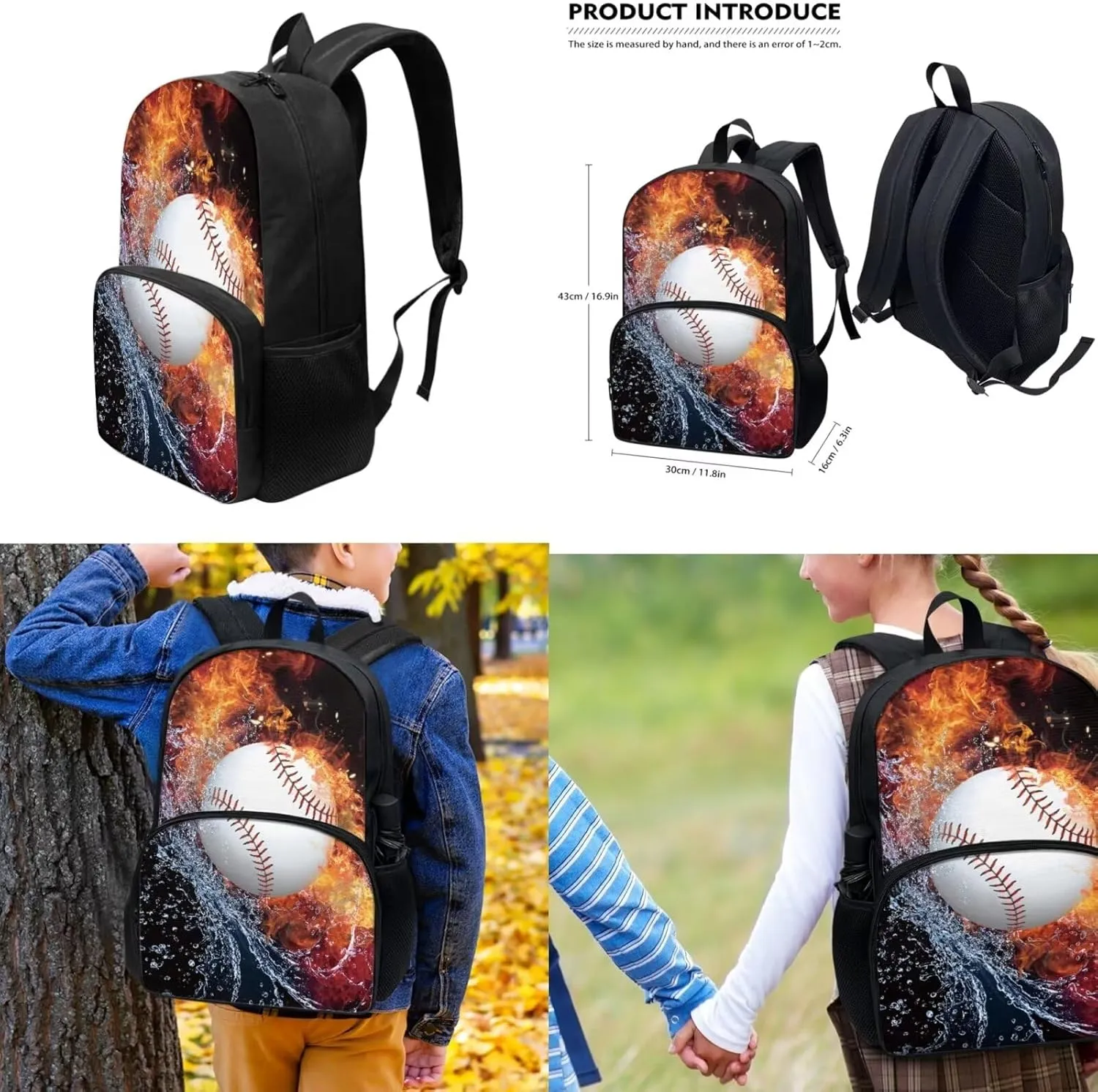 Baseball School Backpack for Boys 3 Piece School Bag Set with Lunch Bag & Pencil Case 12-14 Teenagers Large Schoolbag 17 inch Travel Shoulder Bags