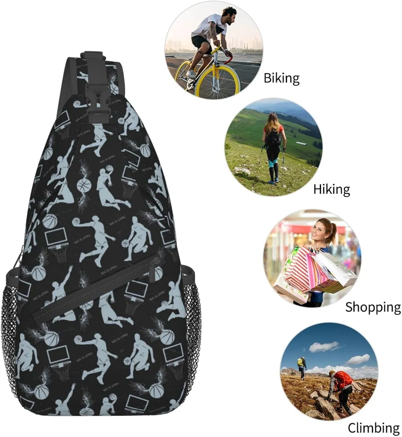 Basketball Net Dribble Jump Shot Chest Bags Crossbody Sling Bag Shoulder Bag Travel Hiking Daypack For Men Women