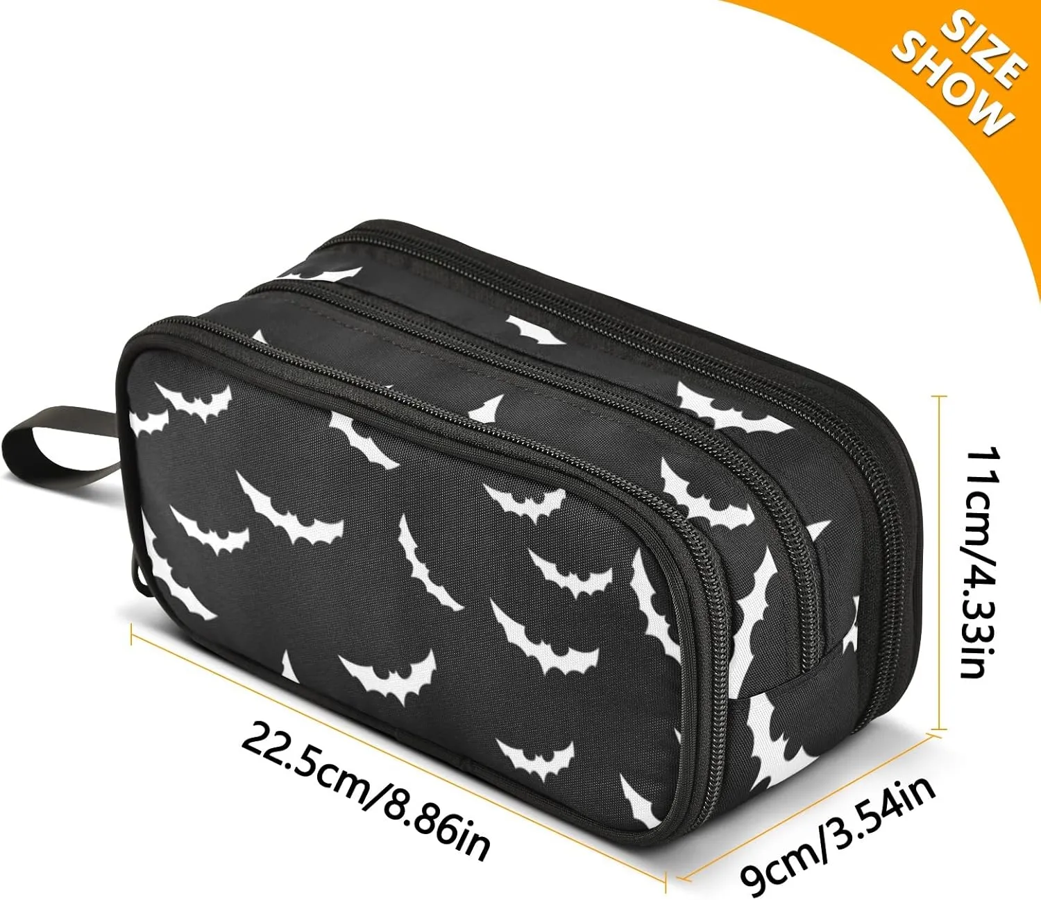 Bats Halloween Pencil case large capacity pencil pouch with 3 compartments pen bag for School Teen Girl Boy Men Women