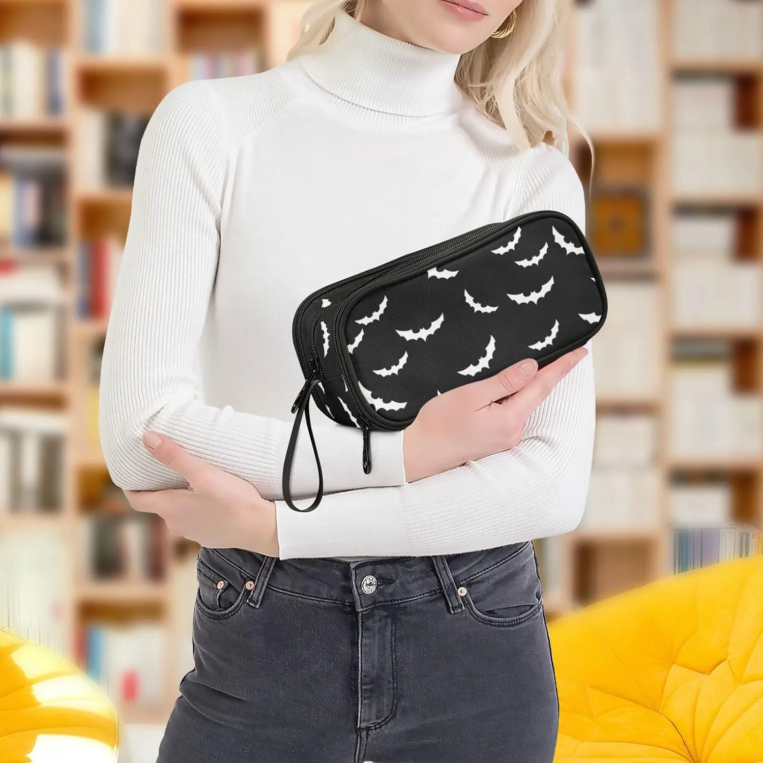 Bats Halloween Pencil case large capacity pencil pouch with 3 compartments pen bag for School Teen Girl Boy Men Women
