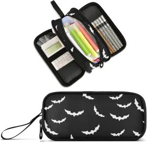 Bats Halloween Pencil case large capacity pencil pouch with 3 compartments pen bag for School Teen Girl Boy Men Women