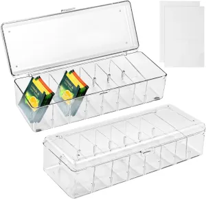 BATTIPAW 2 PCS Drink Packet Organizers, Water Flavor Packet Holder with Lid Compact Water Drink Packet Storage Container with Removable Dividers Food Storage Bins for Cabinets Refrigerator