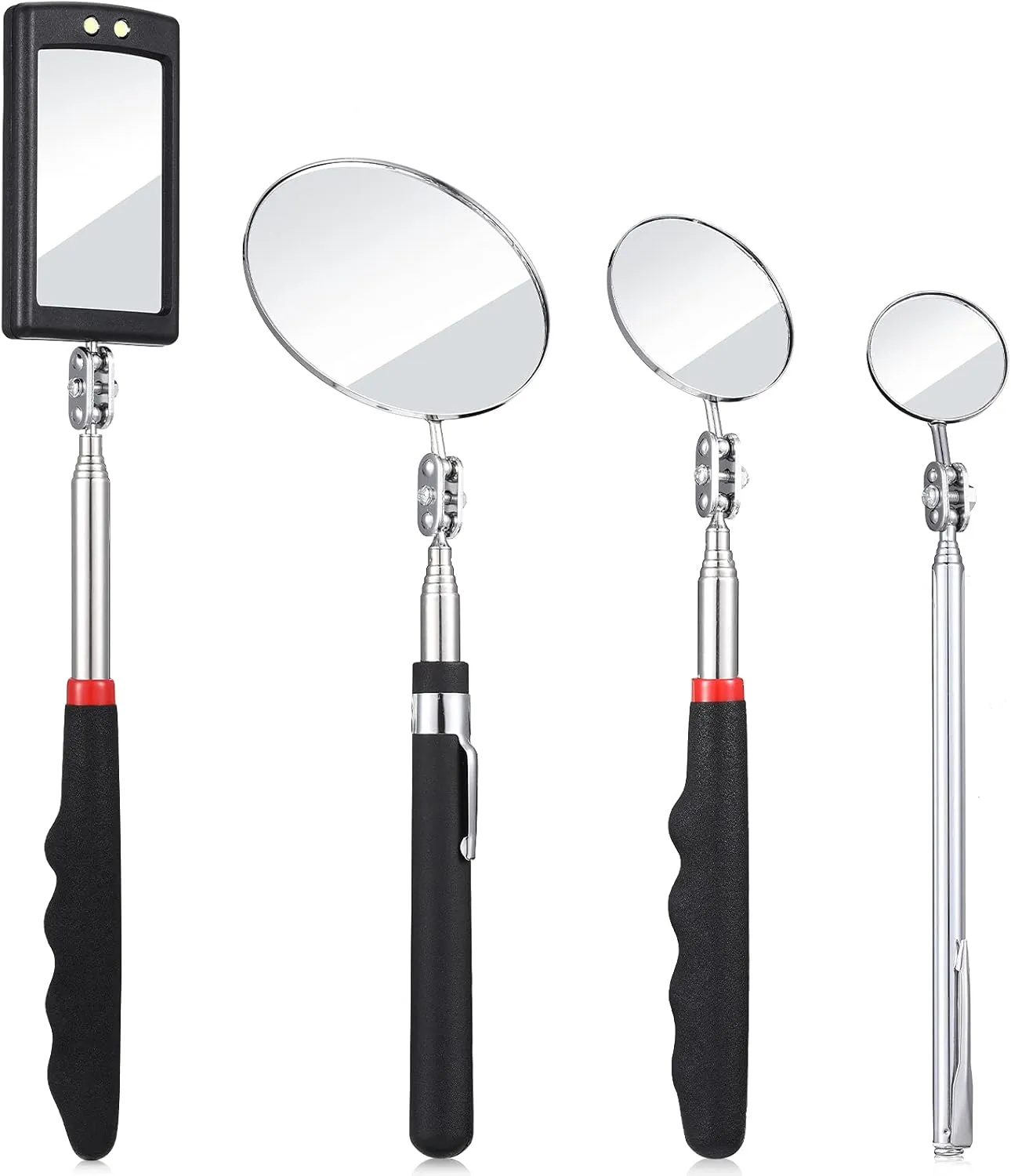 BBTO 4 Pieces Telescoping Inspection Mirror Telescoping LED Lighted Flexible Inspection Mirror Mirror Inspection Tool for Checking Observing Vehicle Small Parts (Elegant Style)