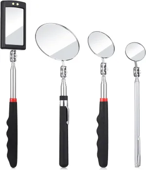 BBTO 4 Pieces Telescoping Inspection Mirror Telescoping LED Lighted Flexible Inspection Mirror Mirror Inspection Tool for Checking Observing Vehicle Small Parts (Elegant Style)
